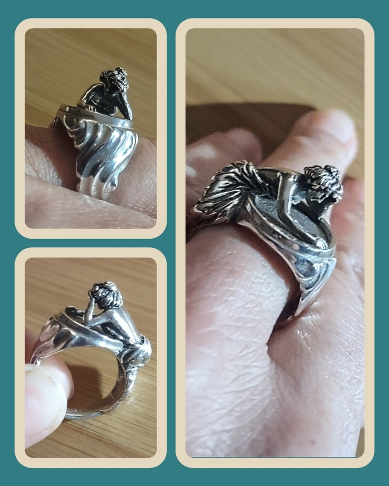 Gorgeous Ring Handmade & Stamped Woman Crying Beautiful Dress Sterling Silver 7