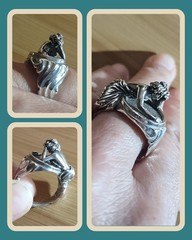 Gorgeous Ring Handmade & Stamped Woman Crying Beautiful Dress Sterling Silver 7