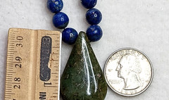 Serpentine Stone hand braided adjustable Necklace with Lapis Lazuli beads.