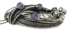 Orthoceras Fossil Wire-Wrapped Pendant in Sterling Silver with Tanzanite