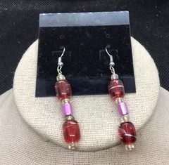 Artisan Handcrafted Red Purple & Clear Murano Glass Beaded Drop Earrings G040