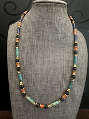 Turquoise Howlite & Blue Sandstones Beaded Women’s Necklace – Gold Accent
