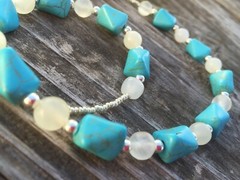 Handmade Necklace of Turquoise Magnesite and White Italian Onyx Stone Beads