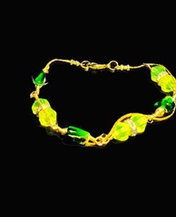 Uranium Czech glass bead and Emerald color antiquelampwork non glow bracelet 7.5