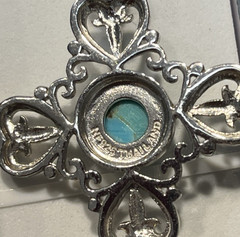 Vintage Sterling Silver 925 Cross Hearts, Fleur De Lis & 1 Turquoise Stone 2″T
