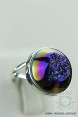 Size 8 ROUND TITANIUM DRUSY 925 Fine Sterling Silver Ring r1140