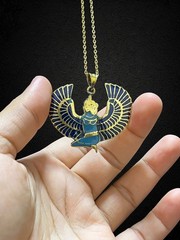 Egyptian Isis Winged Goddess Necklace – Handmade Blue and Gold Pendant