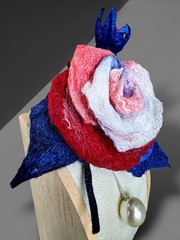 4th of July Independence Day ROSE Lapel Pin Brooch Handmade Wool Felting Art