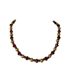 Artisan Made Red And Gold Time Beaded Necklace Single Strand