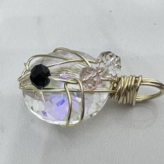 Pendant Prism Glass Crystal Faceted Beaded Wire Wrapped Handmade Necklace 0815