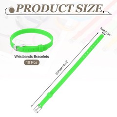 10 Pack Slide Bracelet Wristband, 8.2 x 0.3” Silicone Adjustable Bracelet, Green