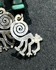 Sterling Silver Monkey Dangle Earrings With Malachite Chips 3.57 Grams 1 5/8”