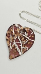 Murano Art Glass Necklace Heart Foil Pendant Necklace Silver tone Chain 19 in #1