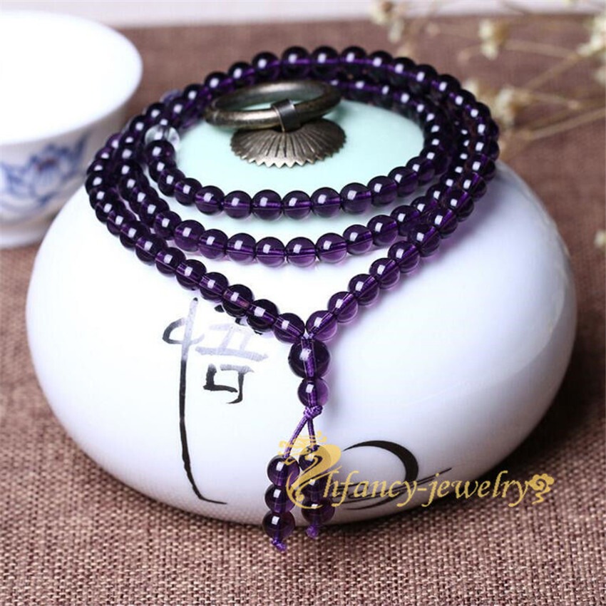 6mm Amethyst Bracelet 108 Beads Meditation Men’s mala Spiritual zazen Gift
