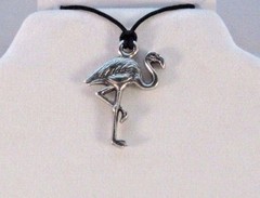 Flamingo Pendant Lead free Safe Pewter 1-1/2″ x 1″ Corded Made in USA Eco Smart