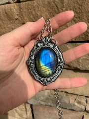 Huge Labradorite Pendant Necklace Handcrafted