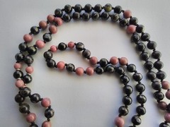Mala 108 Beads, Flower Obsidian, Rhodonite & Onyx Hand knotted Mala Necklace