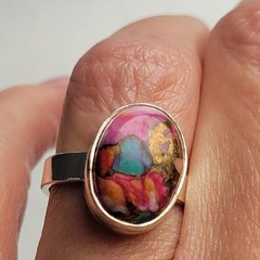 Spiny Oyster Multicolor 925 Sterling Silver Ring Size 7. Classic Bezel.