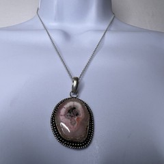 Sterling Silver 925 Pink Agate Quartz Geode Slice 2” Pendant 20” Chain New