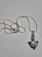 925 Sterling Silver Rainbow Moonstone Pendant Necklace Blue Flash Snake Chain
