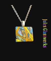Hand Crafted Dichroic Fused Glass Pendant Necklace W/ Chain #1228