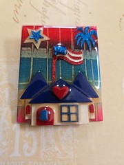 Vtg House Pins By Lucinda Patriotic Fireworks Flag USA Star Glitter Brooch