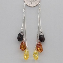 Multi-Color BALTIC AMBER Dangle Post Earrings 925 STERLING SILVER Poland #4809e