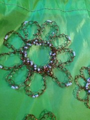 Crocheted Flowers With Beads. handmade With Recycled Copper Wire-9 In All