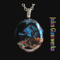 Hand Crafted Dichroic Fused Glass Pendant Necklace W/ Chain #1439