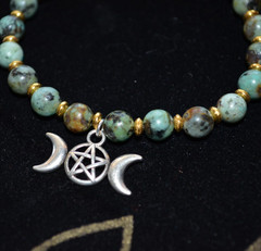 Triple Moon Goddess & Turquoise Bracelet Wiccan Lunar Occult Witchy Jewelry Gift