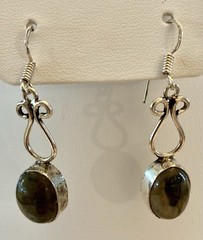 925 Labradorite Dangle Shepherd Hook Bezel Set Earrings