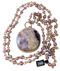 Amethyst Purple Pendant Necklace Cabochon Faceted Glass Beads AB Brass Handcraft