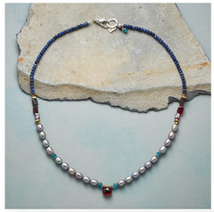Sundance Catalog “Marguerite» Pearl Necklace Lapis Garnet Apatite Cultured Pearl