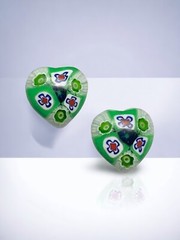 Glass Of Venice Green Murano Glass Millefiori Heart Stud Earrings