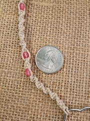 New Natural Hemp Necklace W/ Heart Charm and Pink Beads 19 – 20 in Twist Macrame