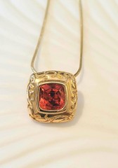 Spessartite Garnet (Lab Created) Gold Plated Pendant Necklace