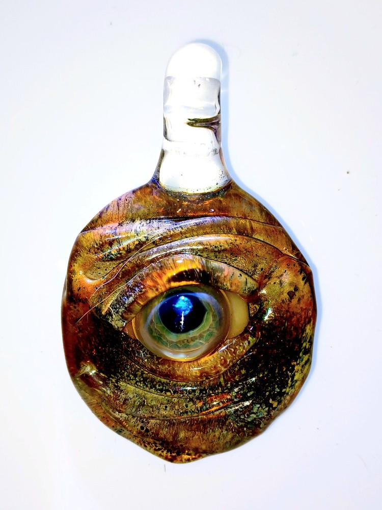 Glass Eye pendant with Opal handmade in the USA- 3 inches long, 2 inches wide