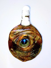 Glass Eye pendant with Opal handmade in the USA- 3 inches long, 2 inches wide