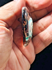 Turquoise Floral Blown Glass Heart Pendant with Gold Sparkles 2.25 in