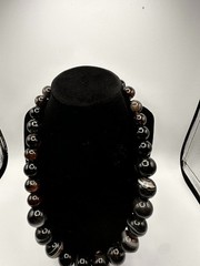 Natural Black Banded Agate Graduated Bead Statement Necklace 1440ct Huge 22mm