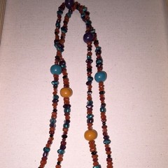 Handcrafted Multicolor Beaded Double Strand Necklace Glass Stone Unisex Adults