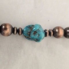 Southwestern Copper Pearl and Saucer Necklace w/ Genuine Turquoise – 16″
