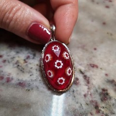 ALAN K MURANO FACETED PENDANT CLEAR CZ NEW RARE FLORAL DAISY NWT NEW RED OVAL