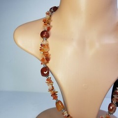 CARNELIAN SEMIPRECIOUS STONE REDDISH BROWN CROSS PENDANT NECKLACE BRACELET SET