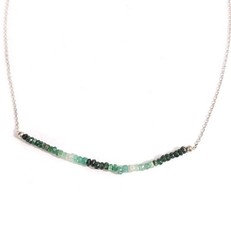 Natural Emerald Ombre Beaded Bar Necklace 925 Sterling Silver – 18 In