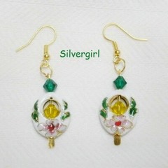 Dangle Cloisonne Beaded Crystal Earrings White Gold Green White Pink Blue Red
