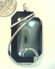 49.45ct Hematite and Black Onyx Slice in Heavy Sterling Silver Forged Setting