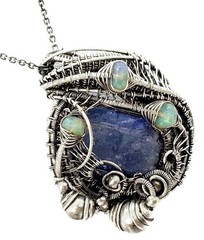 Tanzanite and Ethiopian Welo Opal Pendant: Sterling Silver Wire Wrap