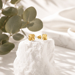 18K Gold Clover Stud Earrings Lucky Charm Waterproof Tarnish Free Dainty