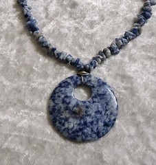 Sodalite Pendant Necklace 19” Round Stone Pendant ~ Lobster Claw Clasp Artisan